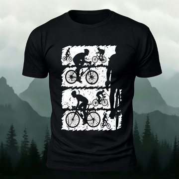 Mountain Bike Print Outdoor Style Soft Cotton T-Shirt Black