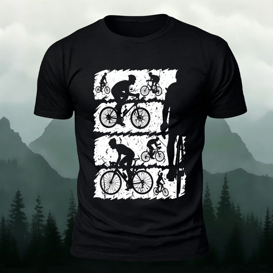 Mountain Bike Print Outdoor Style Soft Cotton T-Shirt Black