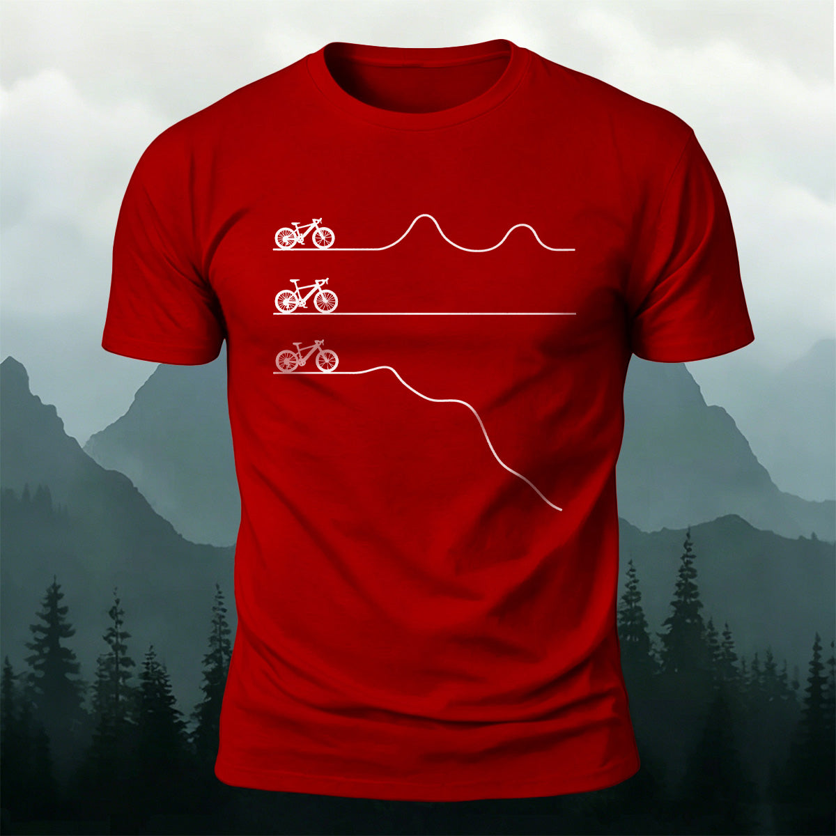 Outdoor Cycling Road Print 100% Cotton Casual T-Shirt Red