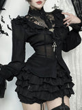 Halloween Lace-Cutout Dark-Style Long-Sleeve Shirt
