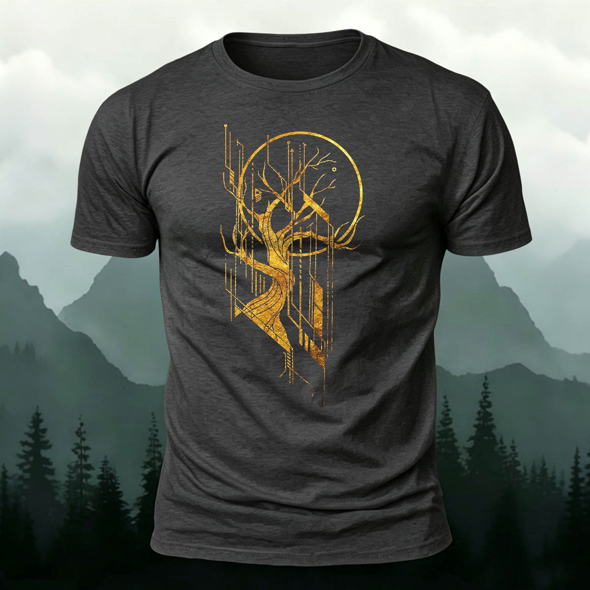 Line Tree Graphic Casual Premium Cotton T-Shirt
