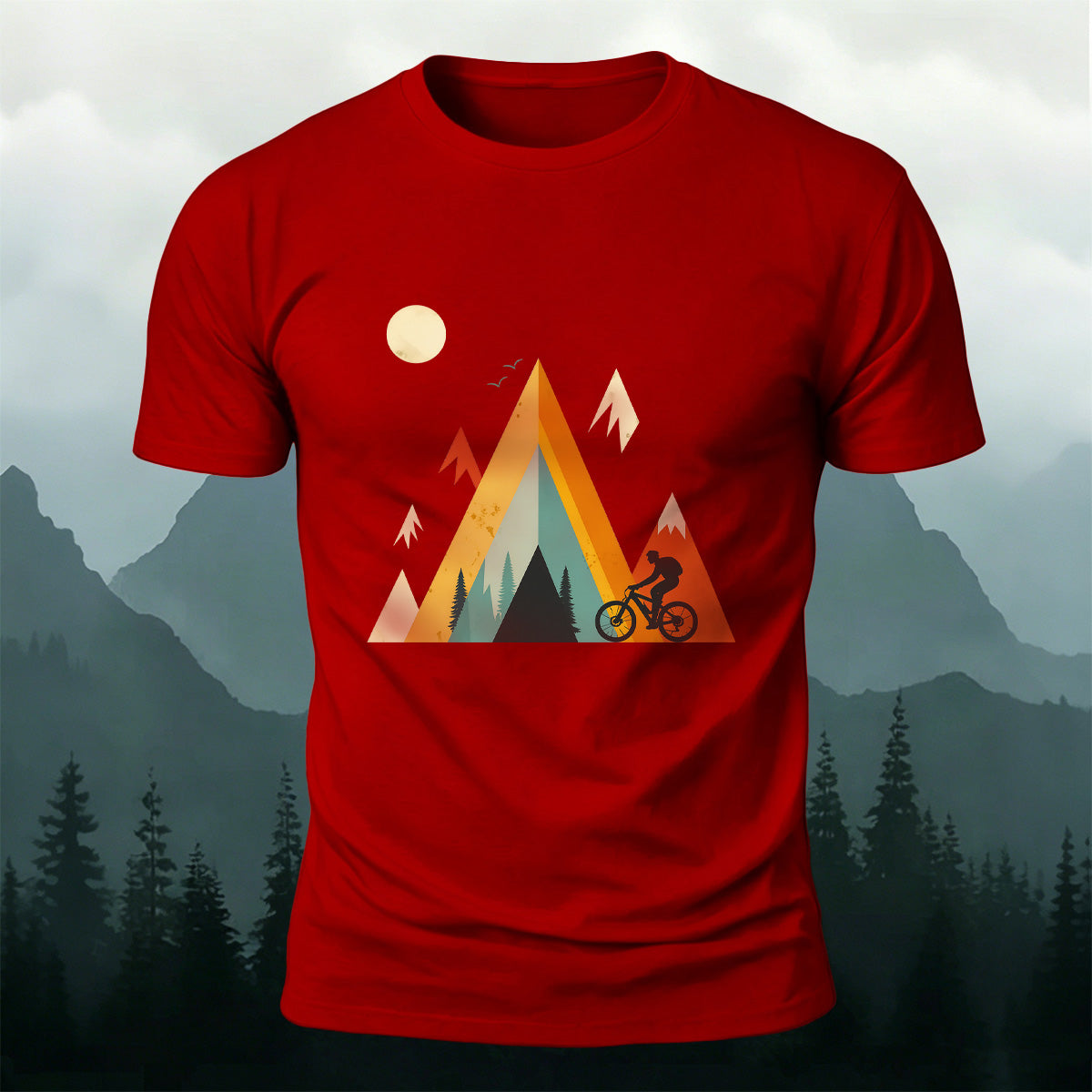 Outdoor Cycling Illustration Design Cotton Casual T-Shirt Red