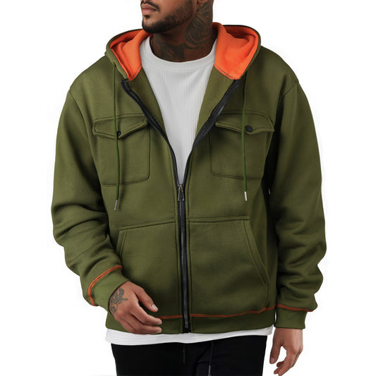 Zipper Down Colorblock Pockets Hoodie Sweatshirt