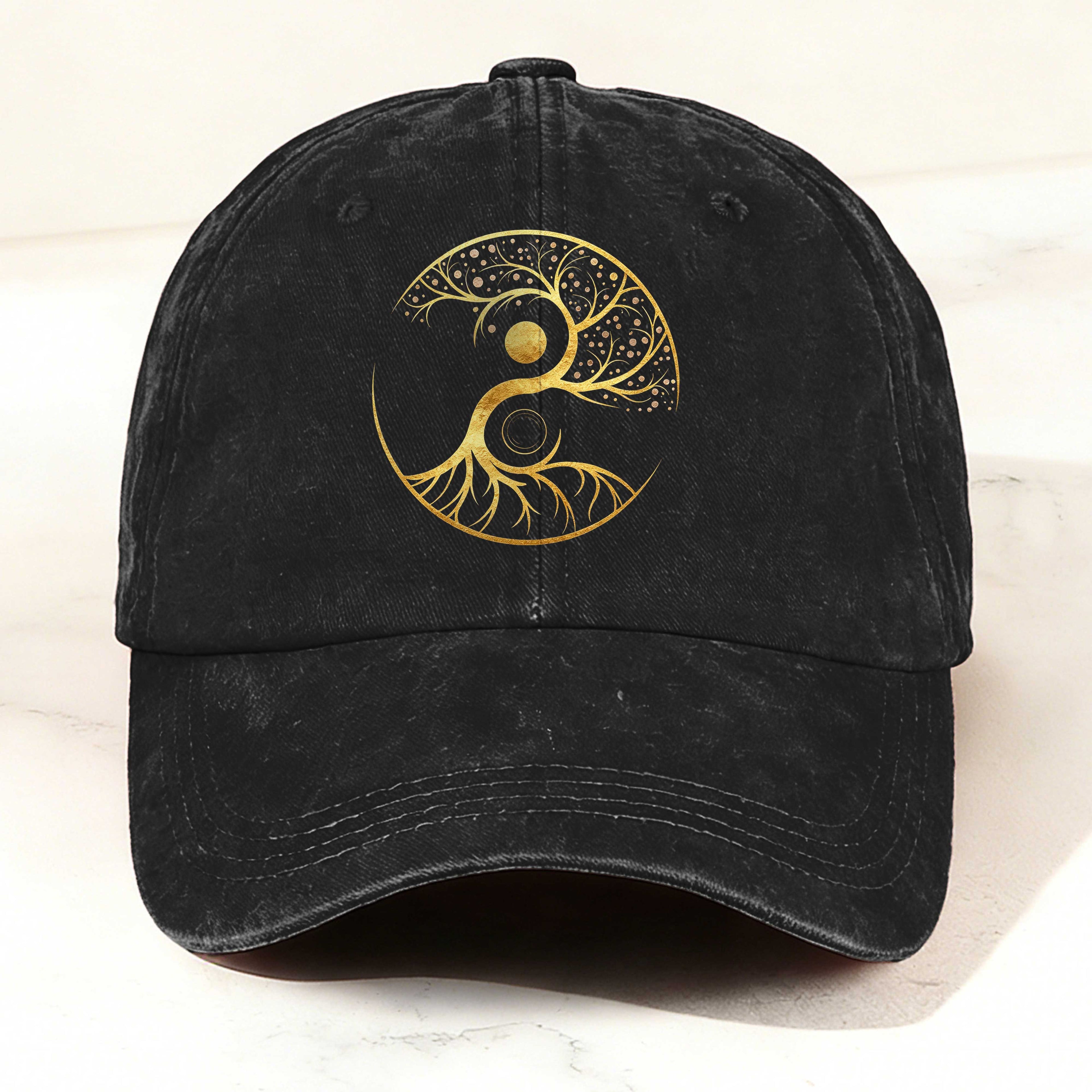 Taiji Tree Totem Printed Washed Baseball Cap