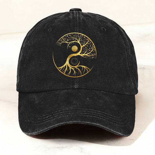 Taiji Tree Totem Printed Washed Baseball Cap