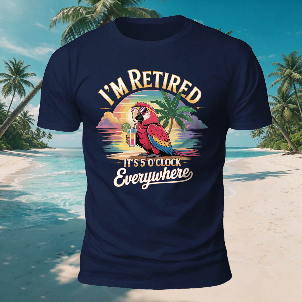 Fun Parrot Drinking Beach Leisure Breathable T-Shirt
