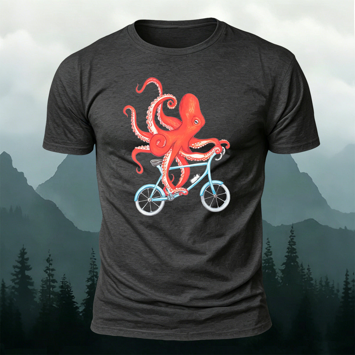 Octopus Cycling Graphic Fun Casual Cotton Tee