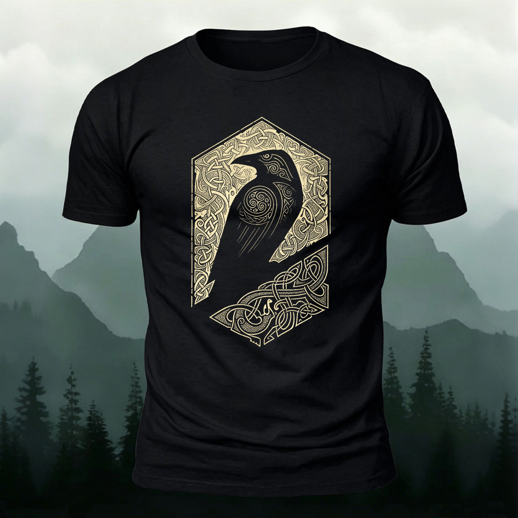 Bird Pattern Mountain-Style Comfortable Casual T-Shirt black