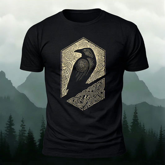 Bird Pattern Mountain-Style Comfortable Casual T-Shirt black