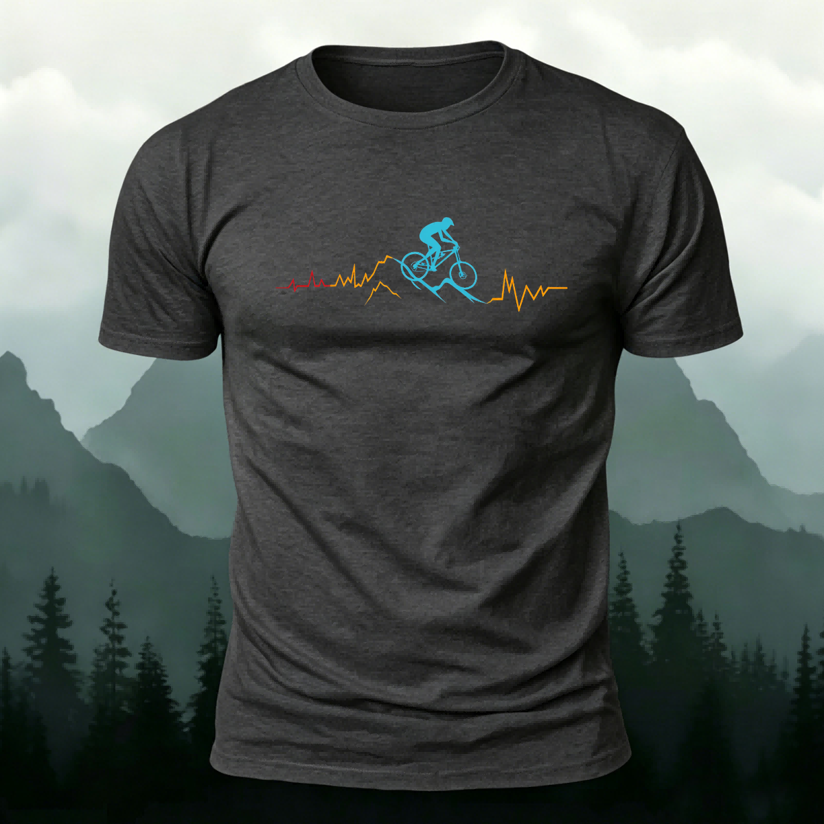 Cycling Line Pattern Skin-friendly Cotton T-Shirt Dark Grey