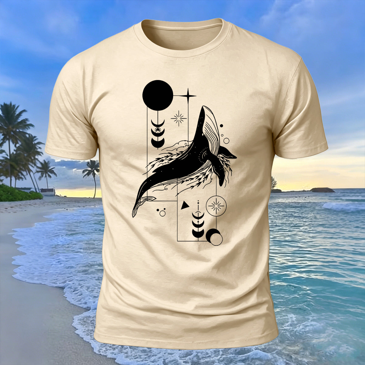 Whale Geometric Art Print 100% Cotton Casual T-Shirt