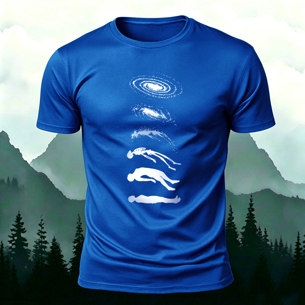Artistic Pattern Mountain-style Casual Skin-friendly T-shirt Blue