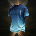 Cross-Patterned Striped Print Casual Men's T-Shirt