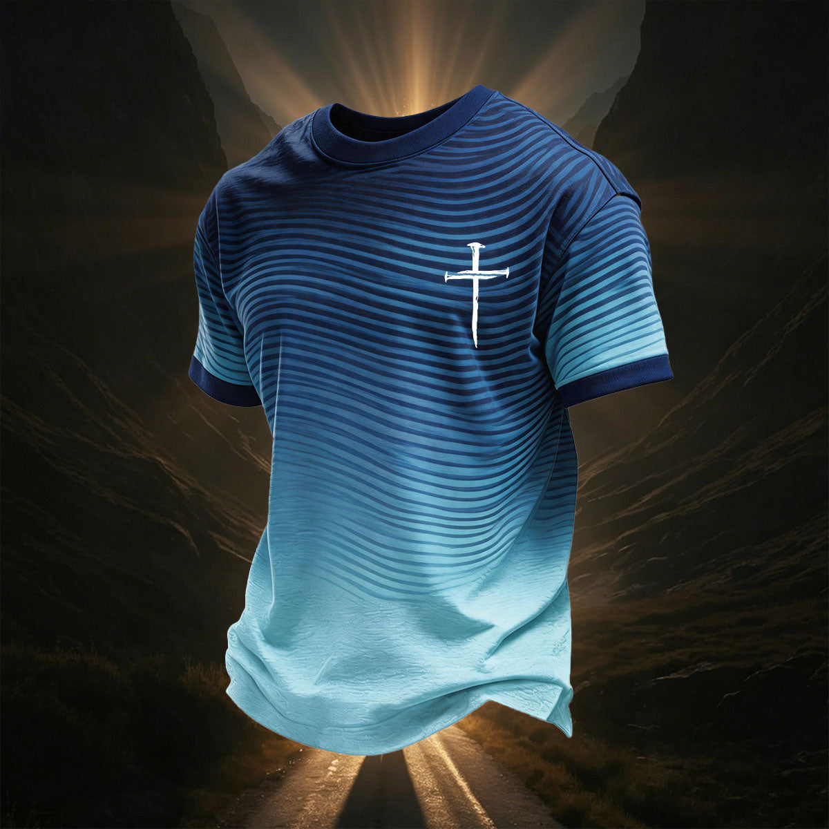 Cross-Patterned Striped Print Casual Men's T-Shirt