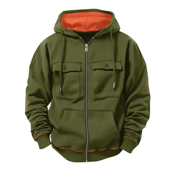 Zipper Down Colorblock Pockets Hoodie Sweatshirt