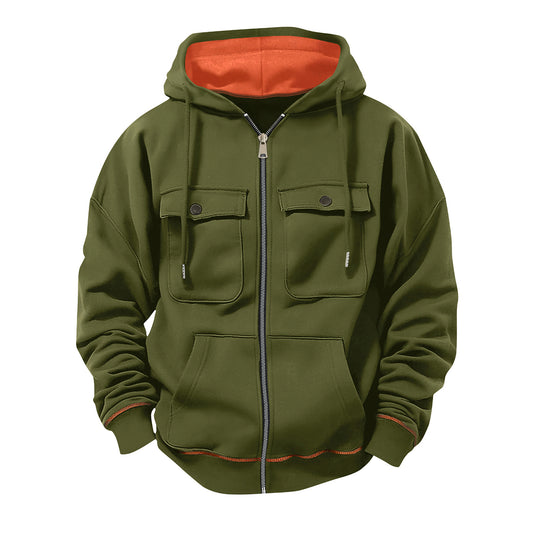 Zipper Down Colorblock Pockets Hoodie Sweatshirt