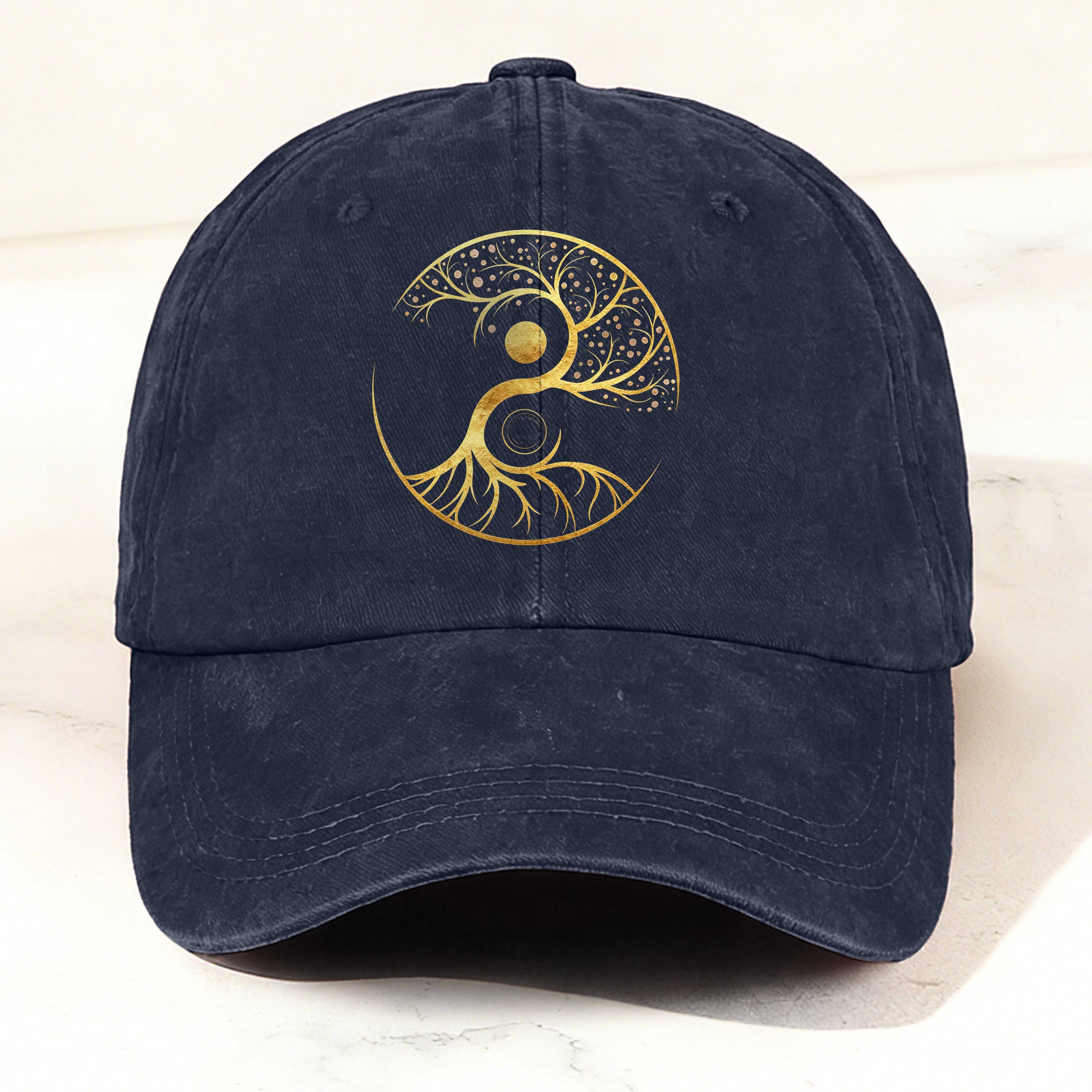 Taiji Tree Totem Printed Washed Baseball Cap