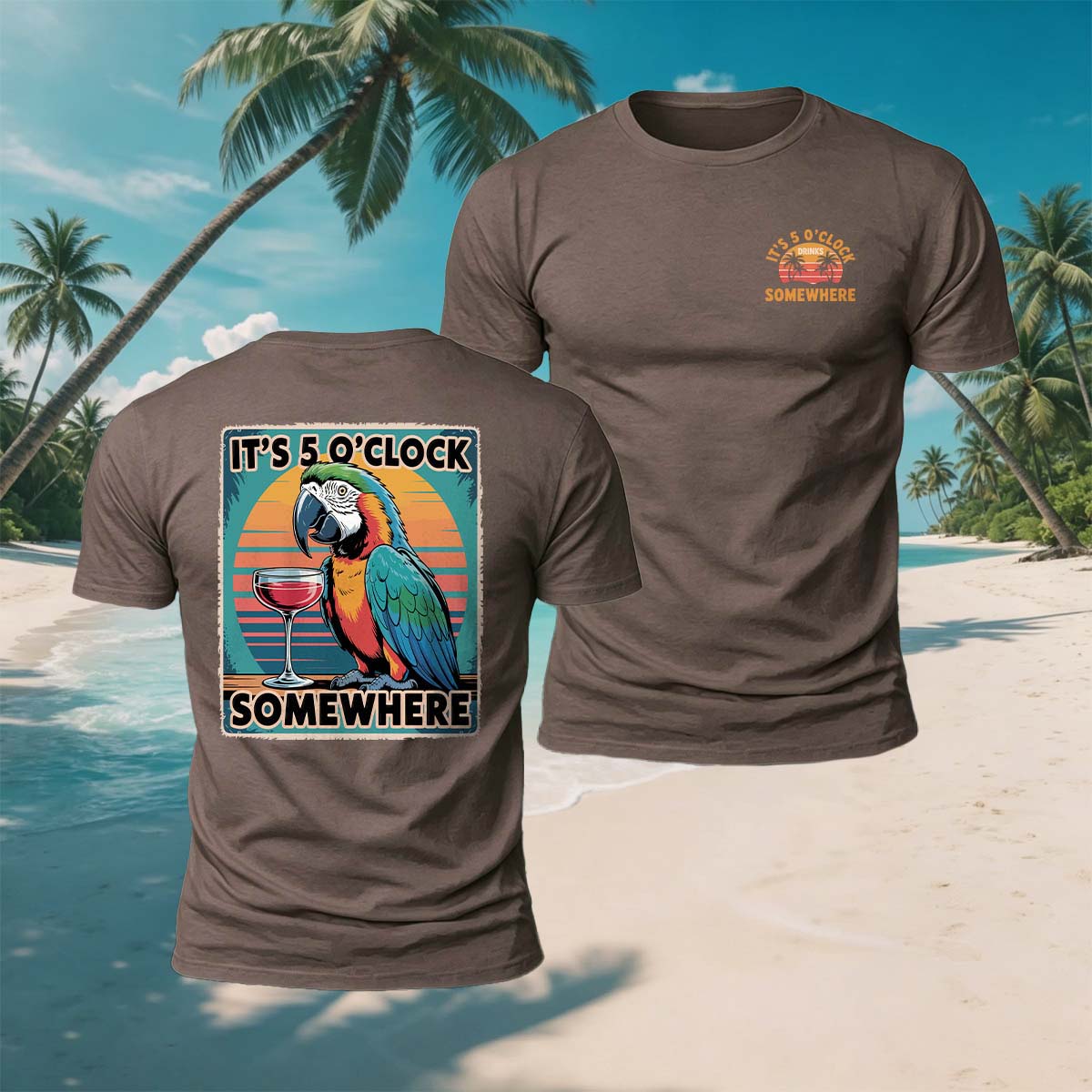 Fun Parrot Red Wine Print Casual Breathable Tee
