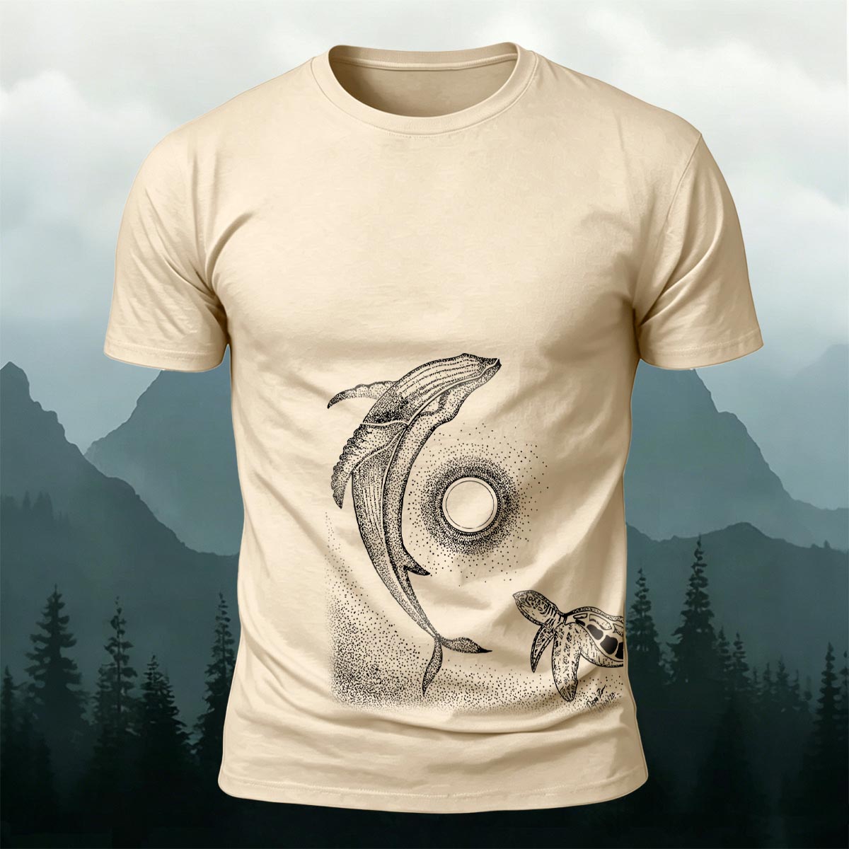 Star Ring Whale Print Casual Cotton T-Shirt