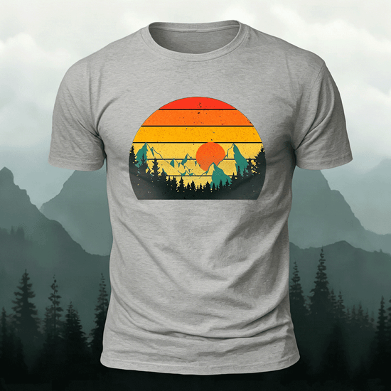Sunset Scenery Print Vintage Skin-friendly T-Shirt Grey