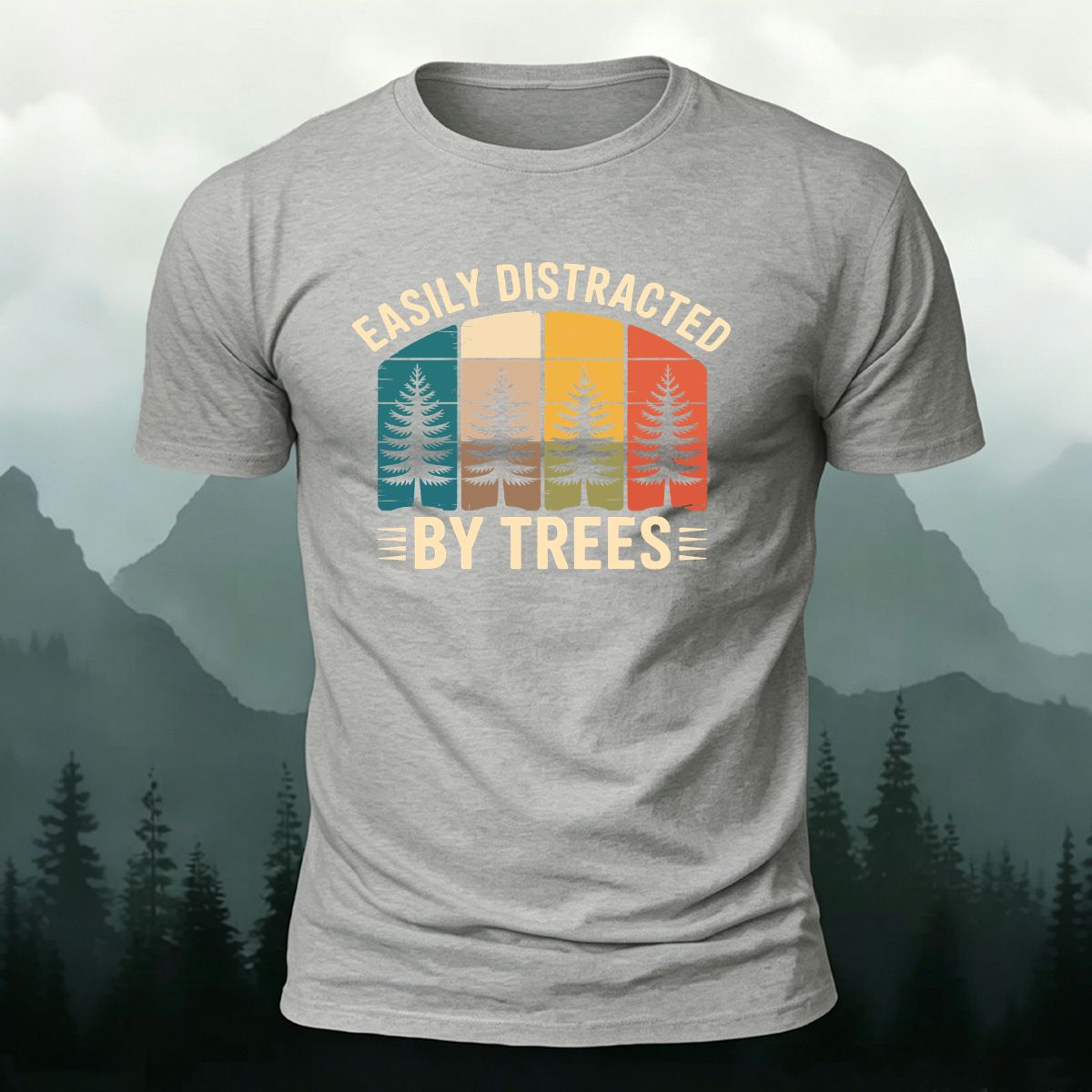 Eaily Ditracted Print 100% Cotton Crew Neck T-Shirt Grey
