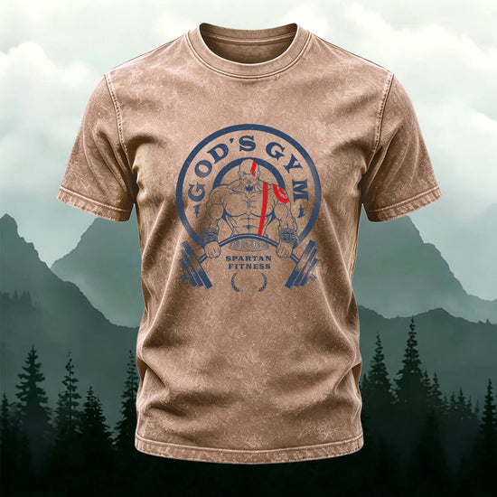 Fitness Print Fashion Washed Cotton Casual T-Shirt  Coffee