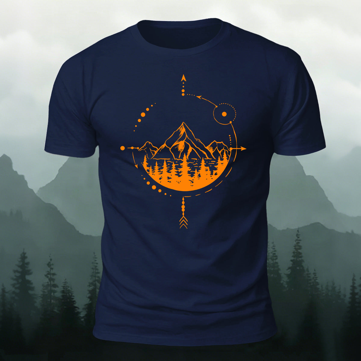 Mountain and Forest Print Combed Cotton Casual T-Shirt