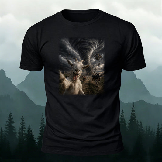100% Cotton Tornado Storm Selfie Goat Graphic T-Shirt