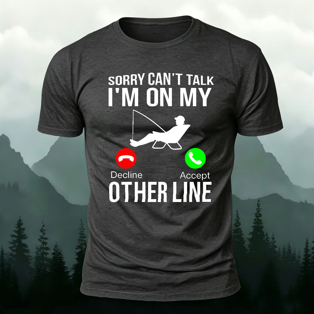 Obsessed with Fishing Pattern Skin-friendly T-shirt Dark Grey