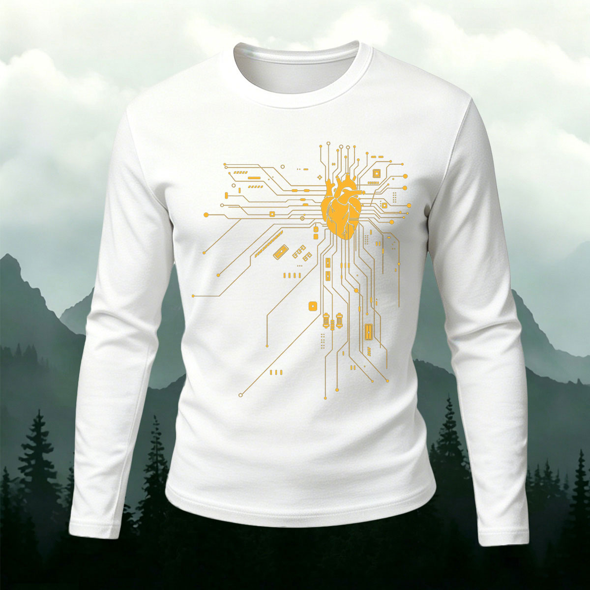 Heart Circuit Long-Sleeve Premium Cotton T-Shirt