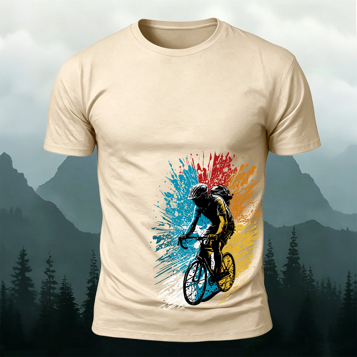 Painted Cycling Print Outdoor Breathable T-Shirt