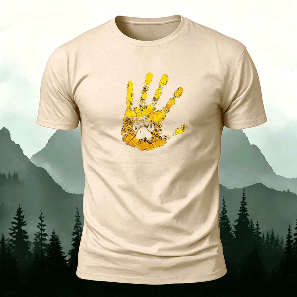 Palm Print Pattern Trend Skin-friendly T-Shirt Beige