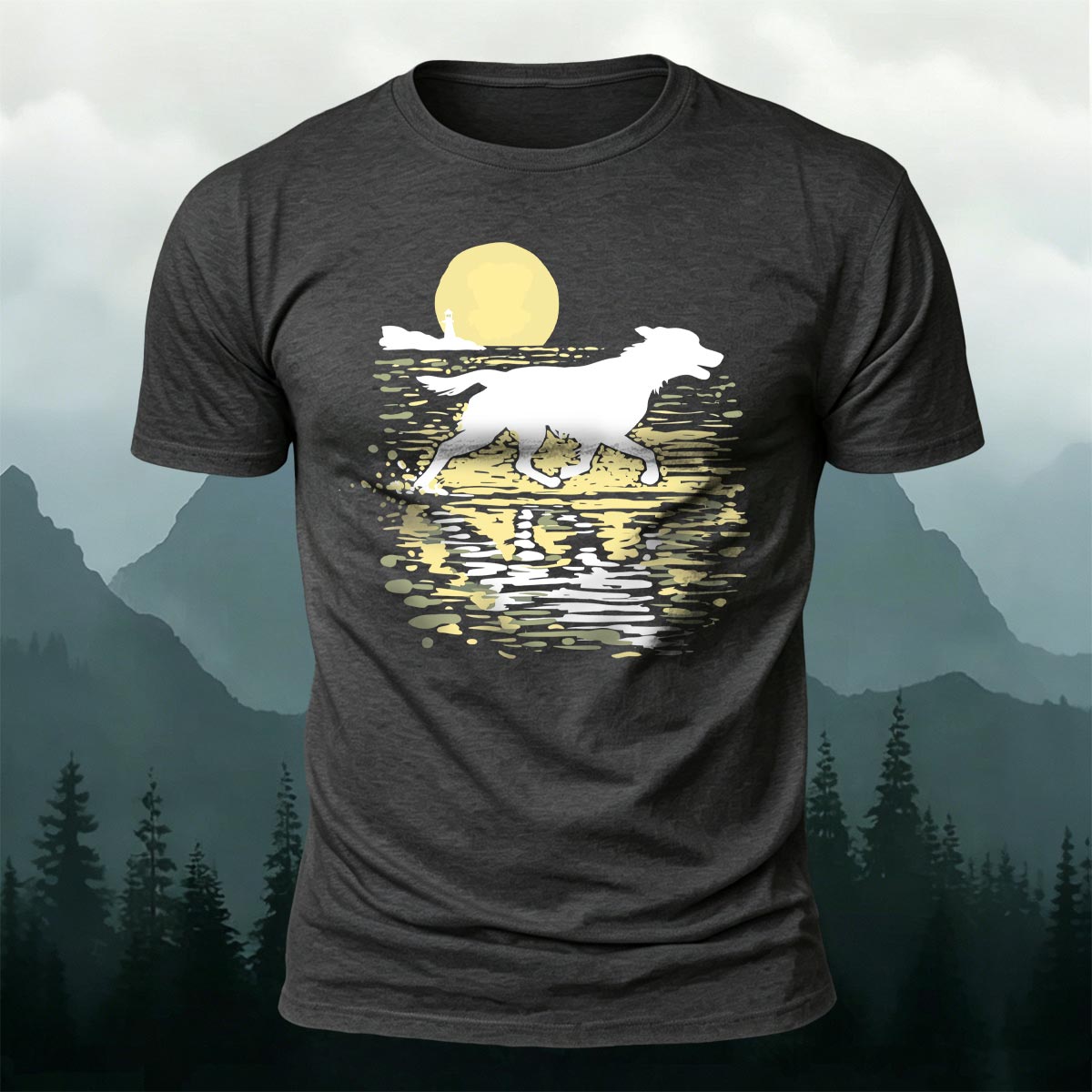 Wolf Running at Sunset Art Print Casual Cotton T-Shirt Dark Grey