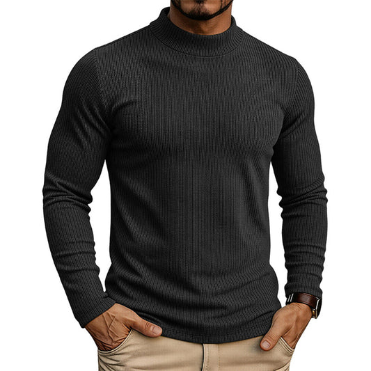 Turtle Neck Long Sleeve Ribbed Knit T-Shirt