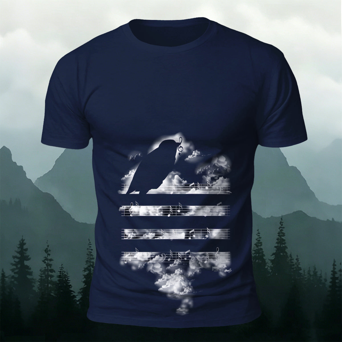 Sheet Music Bird Print Casual Breathable T-Shirt