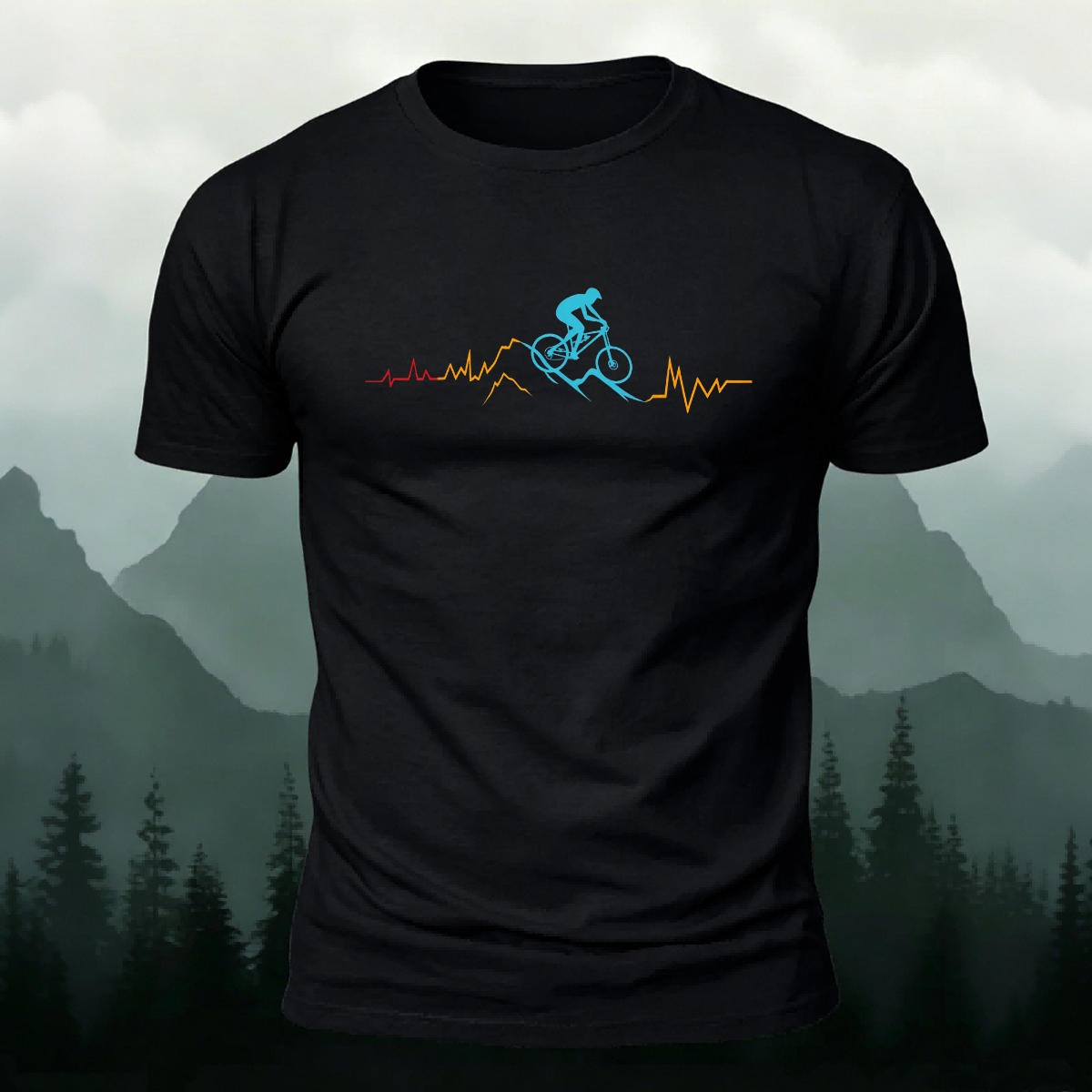 Cycling Line Pattern Skin-friendly Cotton T-Shirt Black