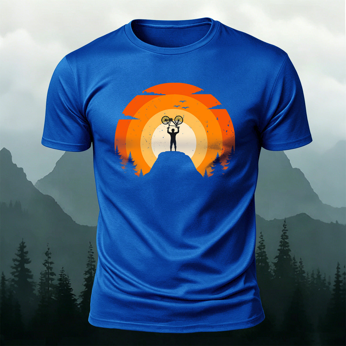 Outdoor Cycling Art Print 100% Cotton Comfort T-Shirt Blue