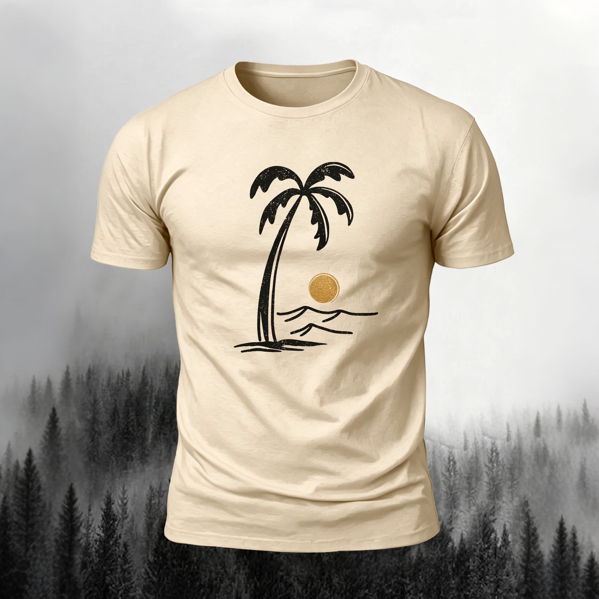 Mountain Series Simple Pattern Cotton Breathable T-Shirt Beige