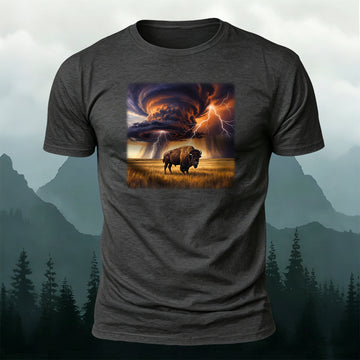 Soft Cotton Bison Storm Lightning Outdoor T-Shirt