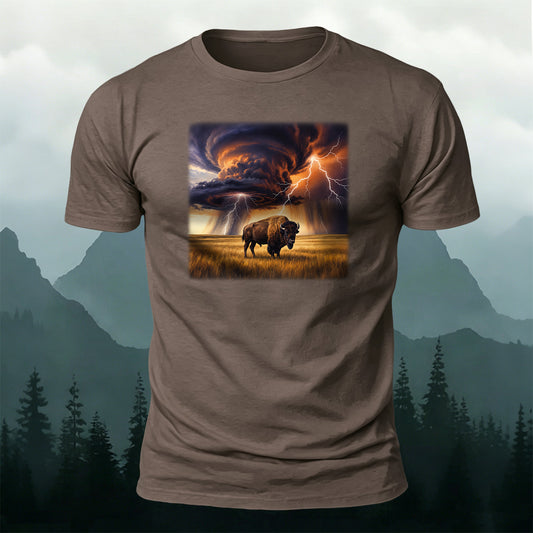 Soft Cotton Bison Storm Lightning Outdoor T-Shirt