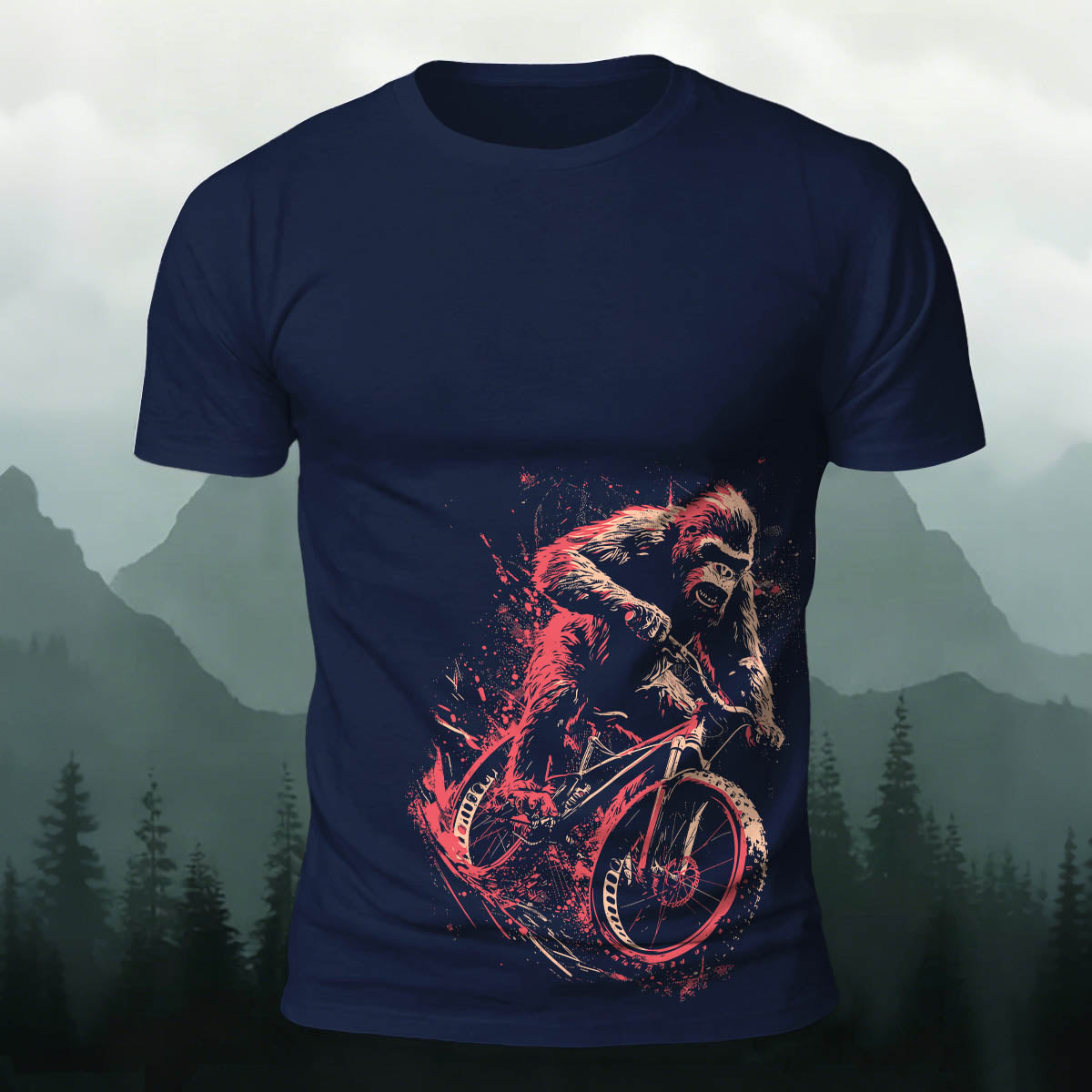 Orangutan Cycling Fun Graphic Casual Breathable Tee Navy