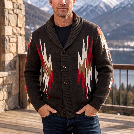 Geometric Tribal Print Shawl Collar Cardigan