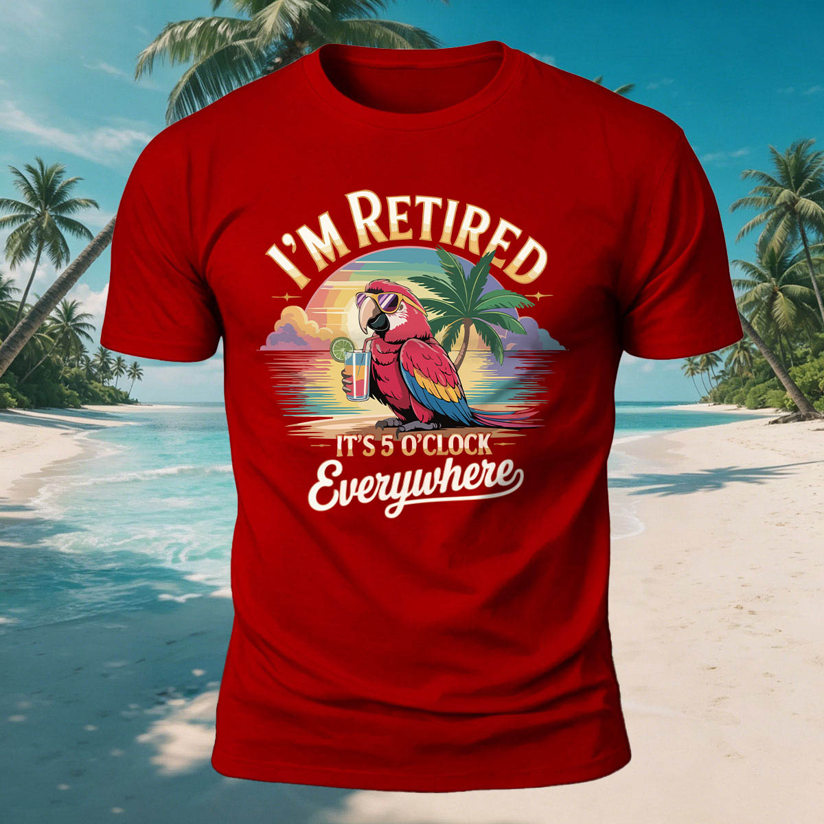 Fun Parrot Drinking Beach Leisure Breathable T-Shirt