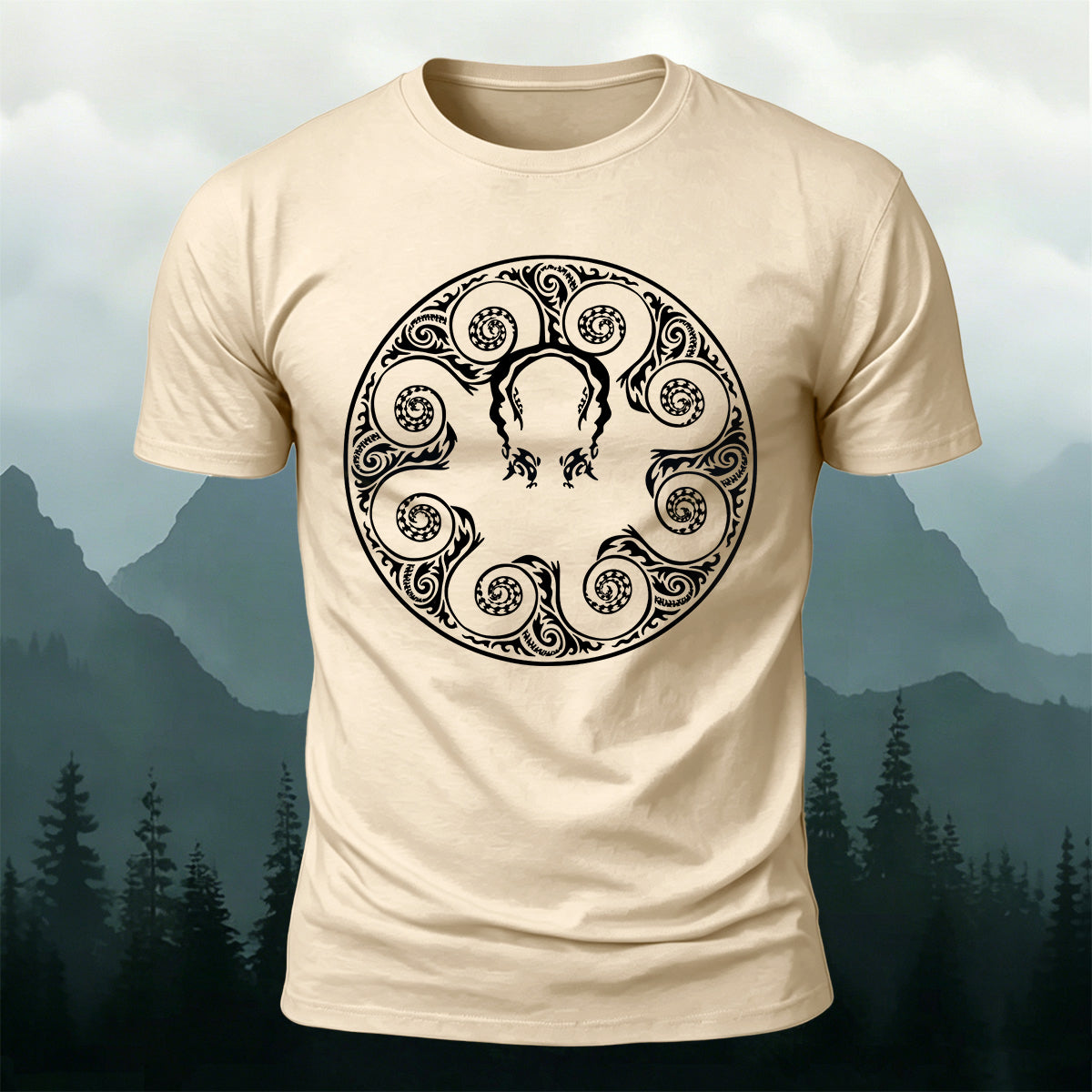 Octopus Openwork Round-Neck Printed Outdoor Cotton T-Shirt