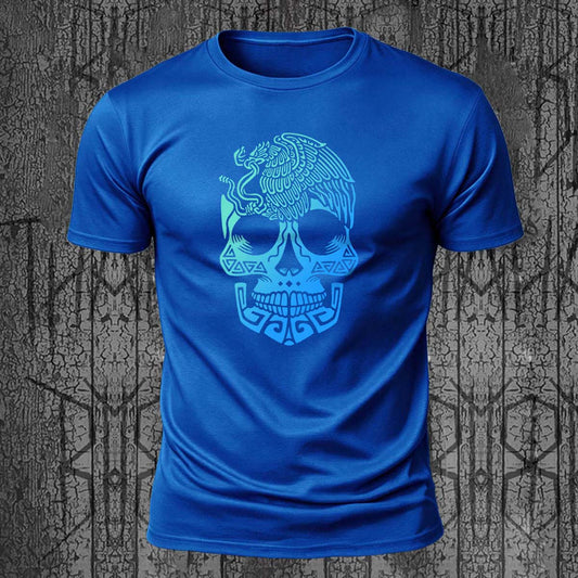 Skull Totem Print Street Fashion 100% Cotton T-Shirt
