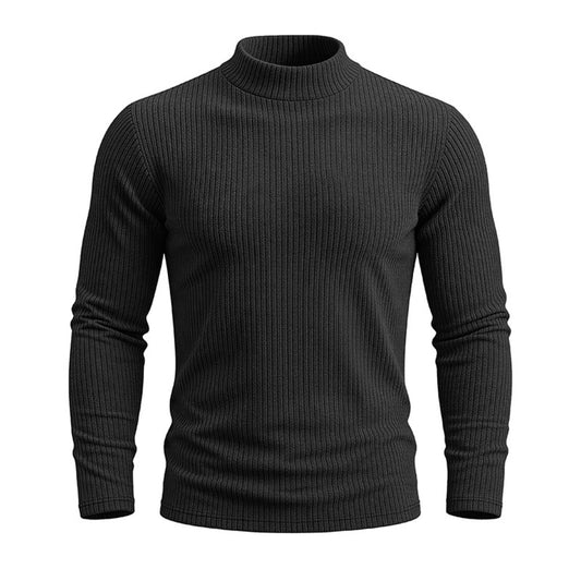 Turtle Neck Long Sleeve Ribbed Knit T-Shirt