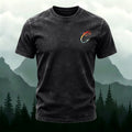 Fish Pattern Minimalist Style Washed Cotton Casual T-Shirt black