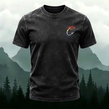 Fish Pattern Minimalist Style Washed Cotton Casual T-Shirt black