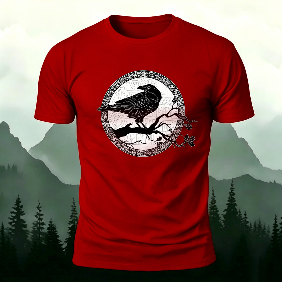 Bird and Branch Pattern Soft-touch Feel T-shirt