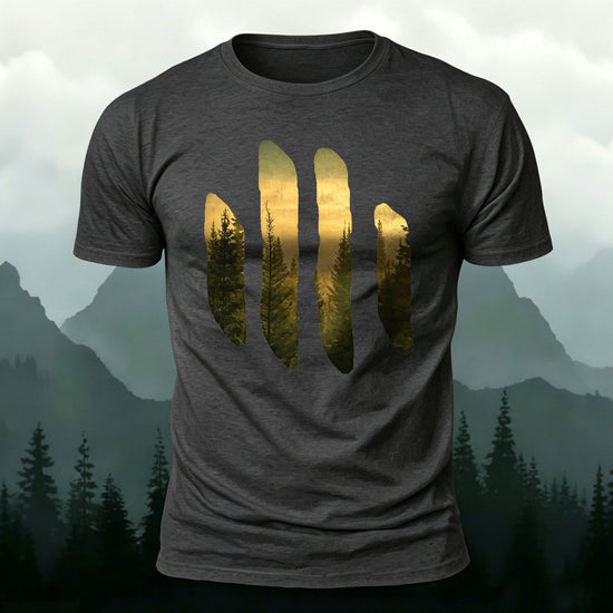 Beautiful Scenery Pattern Retro Casual Cotton T-Shirt Dark grey
